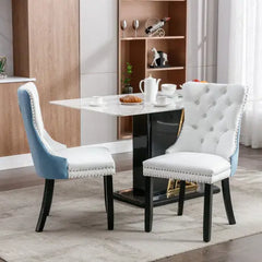 Bellemave® 2-Pcs Set Modern High-end Tufted Solid Wood Contemporary PU and Velvet Upholstered Dining Chair with Wood Legs Nailhead Trim Bellemave®