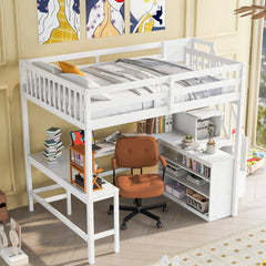 Bellemave® Full Size Loft Bed with Built-in L-Shaped Desk and Three-Tier Storage Shelves,and Attached Storage Staircase