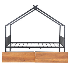 Bellemave® Metal House Bed with Two Drawers