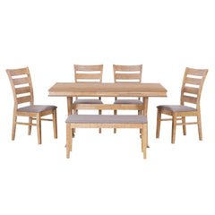 Bellemave® 6-Piece Retro Dining Table Set, Table with Unique Legs and 4 Upholstered Chairs & 1 Bench