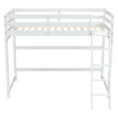 Bellemave® Twin Size High Loft Bed with Inclined Ladder and Guardrails