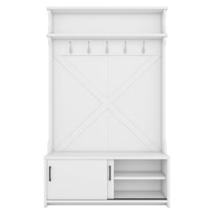 Bellemave® 74.8" Hall Tree with Top Shelf and Storage Bench, Hallway Shoe Cabinet with Sliding Doors and 5 Hanging Hooks