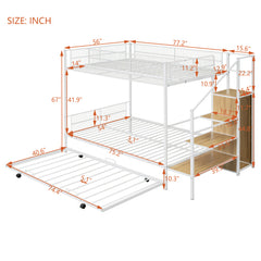 Bellemave® Twin Over Full Metal Bunk Bed with Trundle and Lateral Storage Ladder and Wardrobe