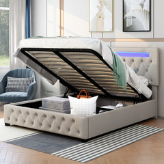 Bellemave® Queen Size Upholstered Platform Bed with A Hydraulic Storage System,Headboard Featured with Bluetooth Audio, LED Light and USB Charging