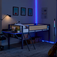 Bellemave® Metal Gaming Low Loft Bed with Desk and LED Lights