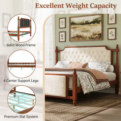 Bellemave® Upholstered Platform Bed with Button Tufted Headboard,Solid Wood Farmhouse Bed with Velvet Headboard and Footboard Bellemave®