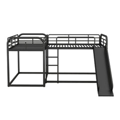 Bellemave® Full and Twin Size L-Shaped Bunk Bed with Slide and Short Ladder