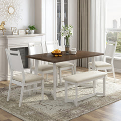 Bellemave® 6-Piece Wood Dining Table Set with 4 Upholstered Chairs and Bench