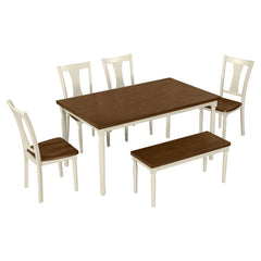 Bellemave® Classic 6-Piece Dining Set, Wooden Table and 4 Chairs with Bench