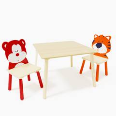 Bellemave® 3 Pieces Toddler Table and Chair Set(Bear&Tiger)