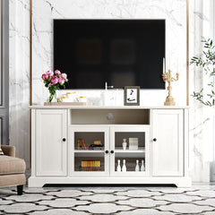 Bellemave® TV Stand for TV up to 65in with 2 Tempered Glass Doors Adjustable Panels Open Style Cabinet