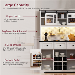 Bellemave® 71" Farmhouse Pantry Bar Cabinet with Internal Storage Rack,Sliding Door,Power Outlet,Pegboard,Wine & Glasses Rack,3 Drawers