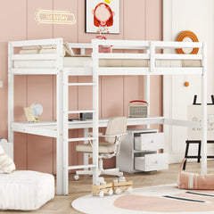 Bellemave® Twin Size Loft Bed with Built-in Desk, a Storage Cabinet of 2 Drawers, Guardrails and Ladder