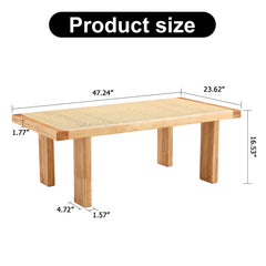 Bellemave® Modern and Minimalist Rectangular Rattan Table Top with Rubber Wooden Legs