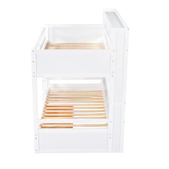 Bellemave® Twin Size Bunk Bed with Built-in Shelves Beside both Upper and Down Bed and Storage Drawer