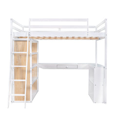 Bellemave® Full Size Loft Bed with Ladder, Shelves and Desk