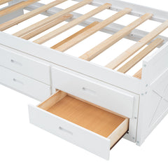 Bellemave® Wooden Platform Bed with Storage Headboard with Outlets, Twin Size Trundle with Three Storage Drawers