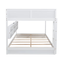 Bellemave® Queen Size Solid Pine Wood Bunk Bed with Built-in Storage Cabinets, Charging Station, Ladder, Safety Guardrails