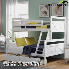 Bellemave® Twin over Full Bunk Bed with Ladder, Safety Guardrail and 2 Storage Drawers