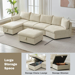 Bellemave® 146.9" L-Shaped Sectional Sofa with a Movable Storage Ottoman, a Storage Chaise Lounge and Two USB Ports