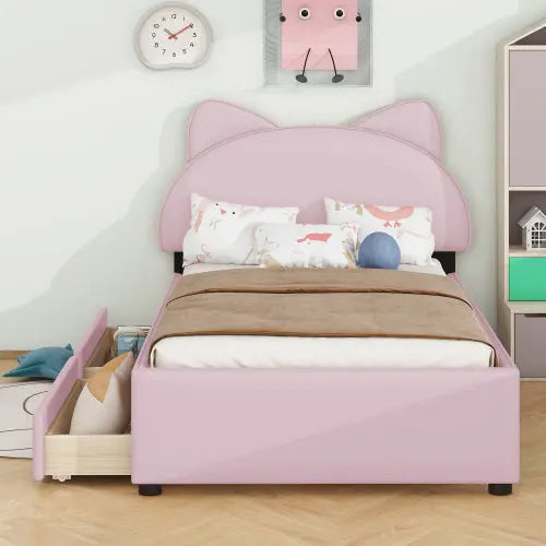 Bellemave® Upholstered Platform Bed with Cartoon Ears Shaped Headboard and 2 Drawers Bellemave®