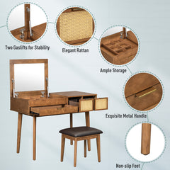 Bellemave® 43.3" Classic Wood Makeup Vanity Set with Flip-top Mirror and Stool