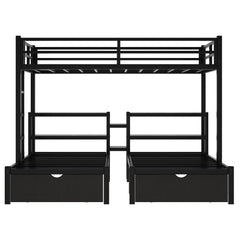 Bellemave® Full XL Over Twin & Twin Triple Bunk Bed with Drawers,Bedhead with Shelving