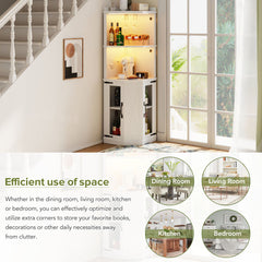 Bellemave® Corner Bar Cabinet with Power Outlet and Adjustable Shelves,Lights & Glass Rack