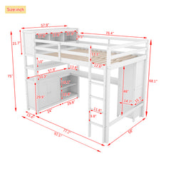 Bellemave® Full Size Wood Loft Bed with Cabinet and Bookshelf, Wardrobe and Desk