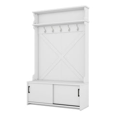 Bellemave® 74.8" Hall Tree with Top Shelf and Storage Bench, Hallway Shoe Cabinet with Sliding Doors and 5 Hanging Hooks