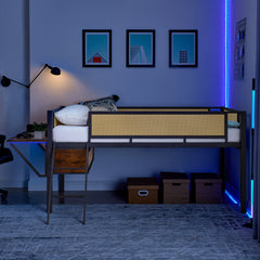 Bellemave® Metal Gaming Low Loft Bed with Desk and LED Lights