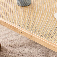 Bellemave® Modern and Minimalist Rectangular Rattan Table Top with Rubber Wooden Legs