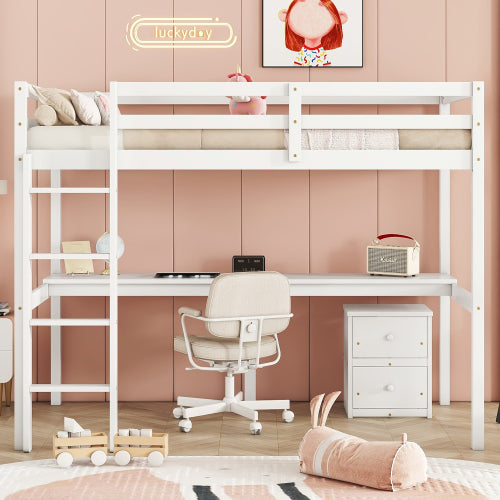 Bellemave® Twin Size Loft Bed with Built-in Desk, a Storage Cabinet of 2 Drawers, Guardrails and Ladder