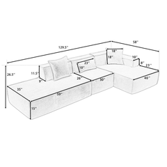 Bellemave® 129.5" L-shaped Modular Combination Sofa Set with 3 Pillows