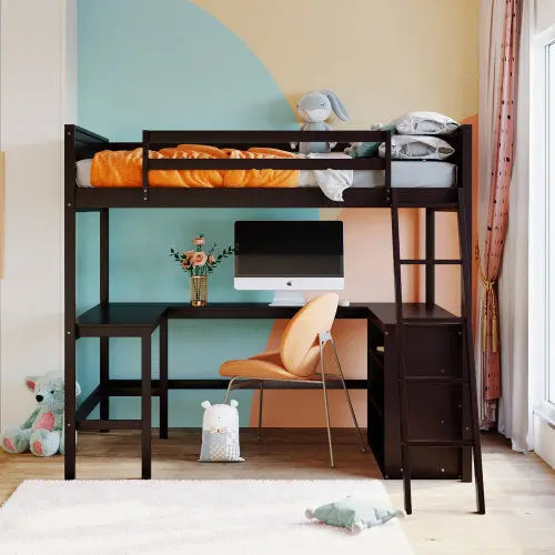 Bellemave Full size Loft Bed with Shelves and Desk Bellemave