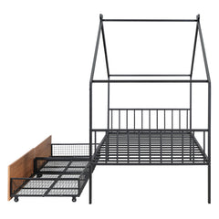 Bellemave® Metal House Bed with Two Drawers