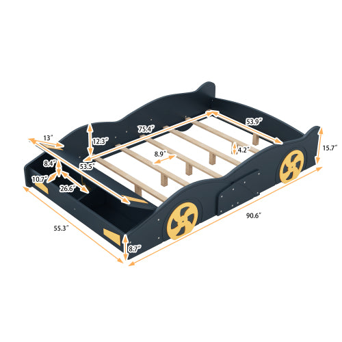 Bellemave Race Car-Shaped Platform Bed with Wheels and Storage