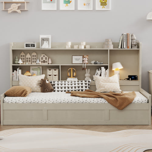 Bellemave® Twin Size Daybed with Storage Bookcases and Underneath Storage, USB Charging Station