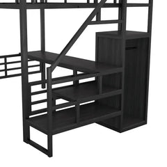 Bellemave® Full Size Metal Loft Bed with Desk, Storage Stairs and Small Wardrobe Bellemave®