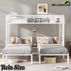 Bellemave® Twin Over Twin Over Twin Bunk Beds for 3 Kids,Metal Triple Bunk Bed with Built-in Desk,Twin Size Triple Bed, Black Bellemave®