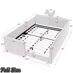 Dimension Diagram for Full Size Bunny Ear Boucle Kids Platform Bed, Safety Guardrail Bed Frame Measurement Drawing