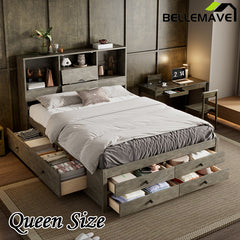 Bellemave® Platform Bed with Storage Headboard and 8 Drawers