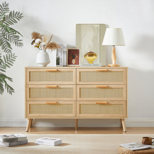 Bellemave® 6 Double Dresser with Rattan Drawers