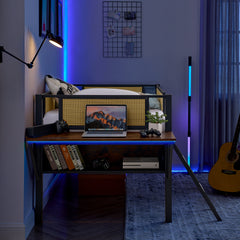 Bellemave® Metal Gaming Low Loft Bed with Desk and LED Lights