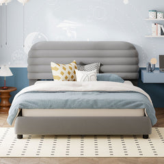 Bellemave® Queen Size Velvet Upholstered Platform Bed,Solid Frame and Stylish Curve-shaped Design