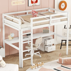 Bellemave® Twin Size Loft Bed with Built-in Desk, a Storage Cabinet of 2 Drawers, Guardrails and Ladder