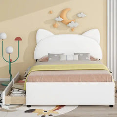 Bellemave® Upholstered Platform Bed with Cartoon Ears Shaped Headboard and 2 Drawers Bellemave®