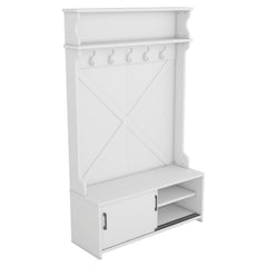 Bellemave® 74.8" Hall Tree with Top Shelf and Storage Bench, Hallway Shoe Cabinet with Sliding Doors and 5 Hanging Hooks