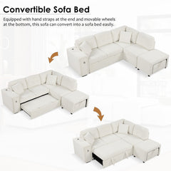 Bellemave® 86.6" Sectional Sofa L-shaped Sofa Couch Pull-out Sofa Bed with a Movable Ottoman, Two USB Ports and Two Cup Holders