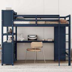 Bellemave® Full Size Wood Loft Bed with Cabinet and Bookshelf, Wardrobe and Desk